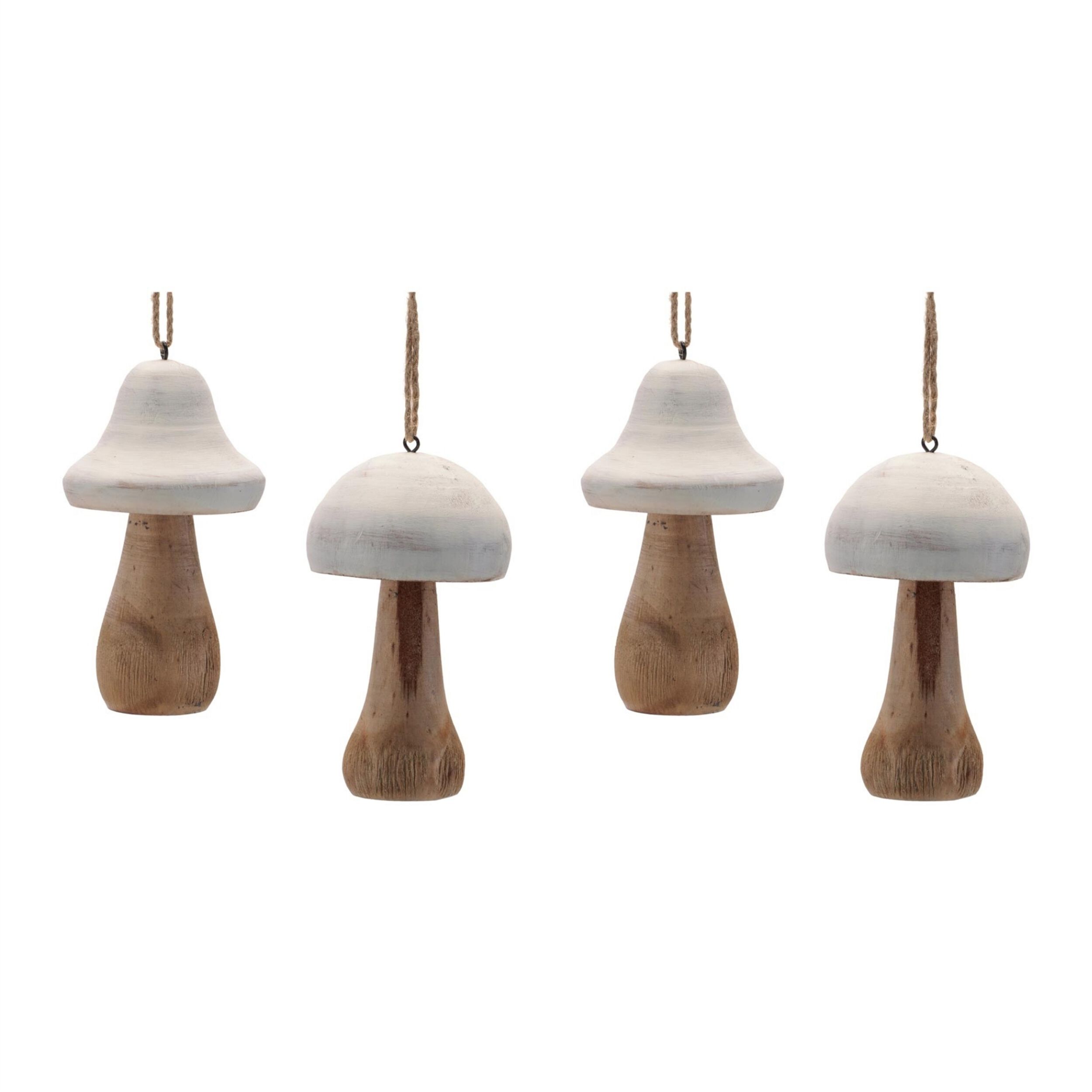 Wood Mushroom Ornament  (Set of 4), WHITE TAN, alternate image number 6