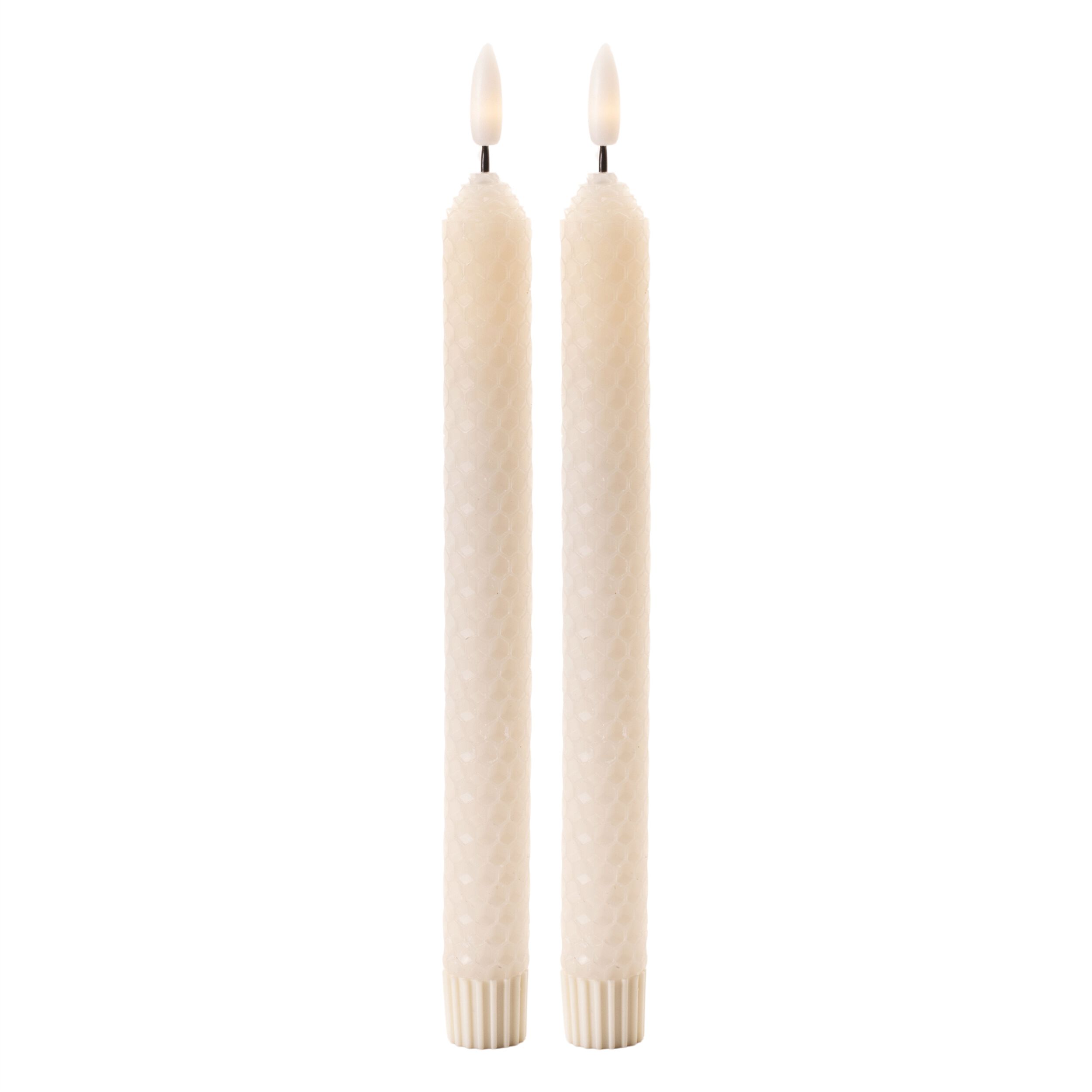 FIA Wick Beige Textured Taper Candle Set of 2, WHITE, hi-res image number 0