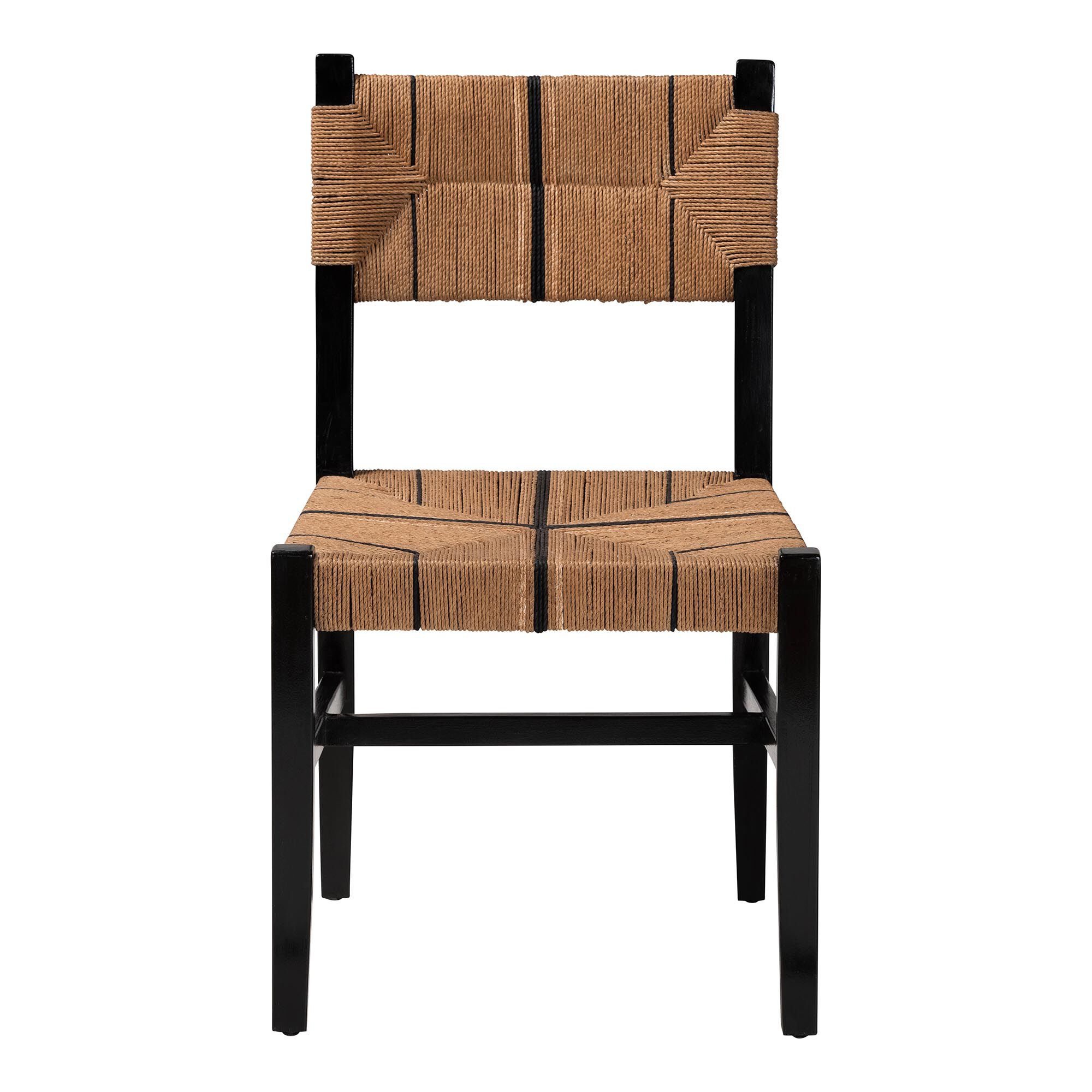 Prita Bohemian Paper Loom and Black Mahogany Wood Dining Chair, BLACK, alternate image number 2