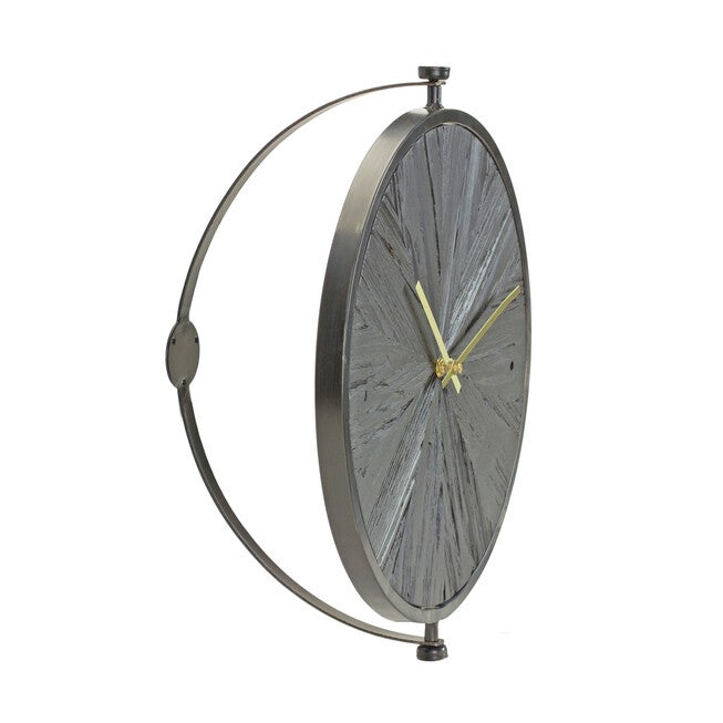 Wall Clock 16.25 inchesD Wood/Iron 1 AA Battery, Not Included, BLACK, alternate image number null