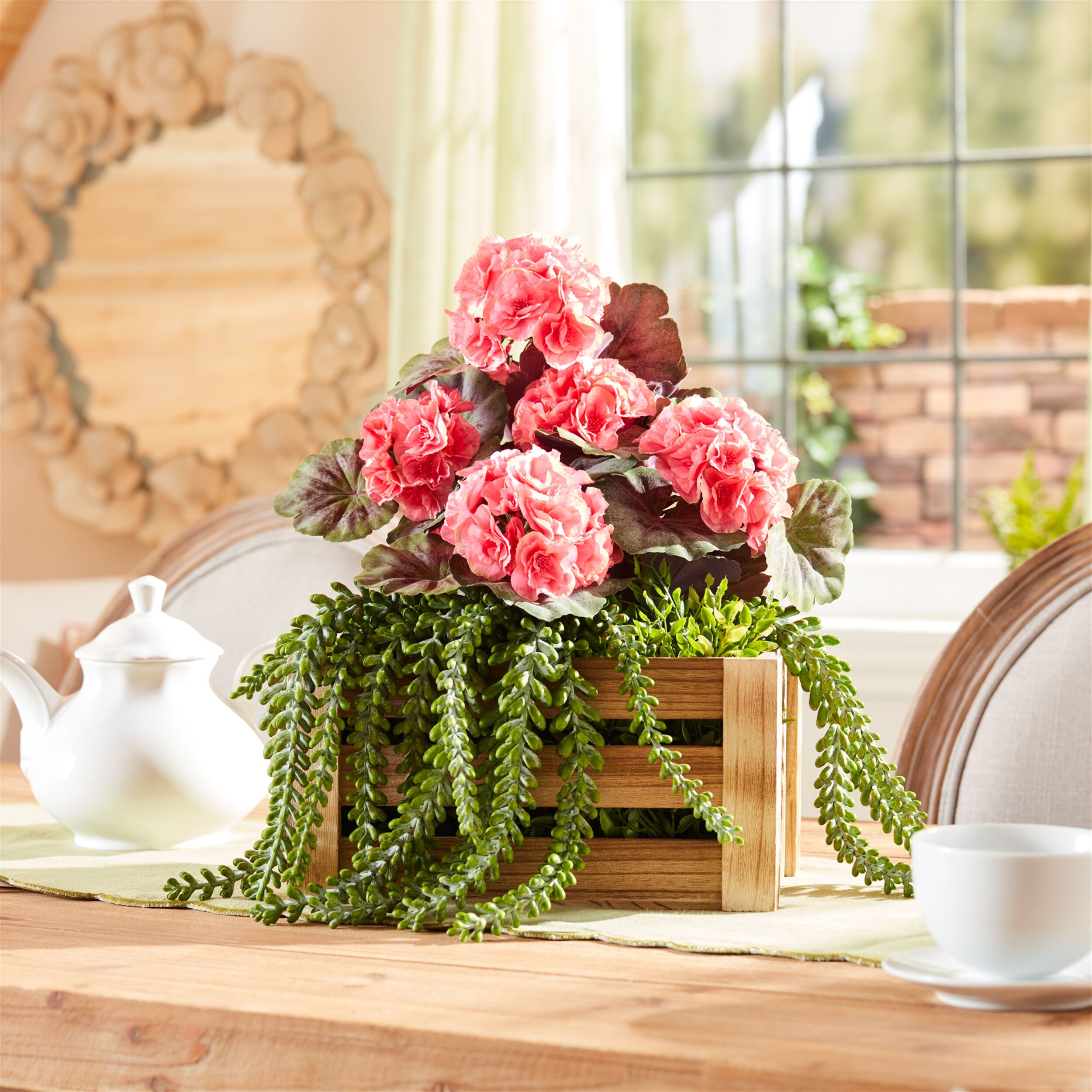 Geranium Floral Bush Set of 2, PINK GREEN, alternate image number 1