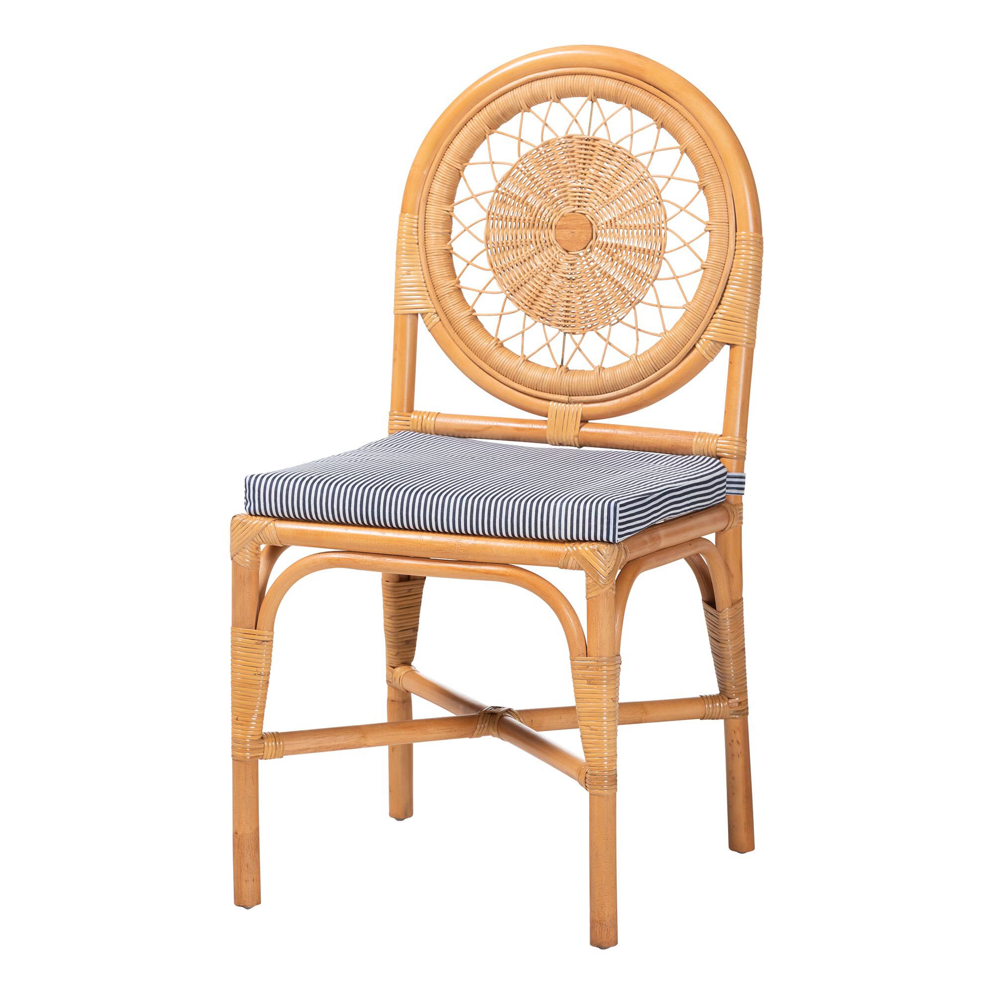 Oberon Natural Rattan Dining Chair with Cushion, HONEY, alternate image number 1