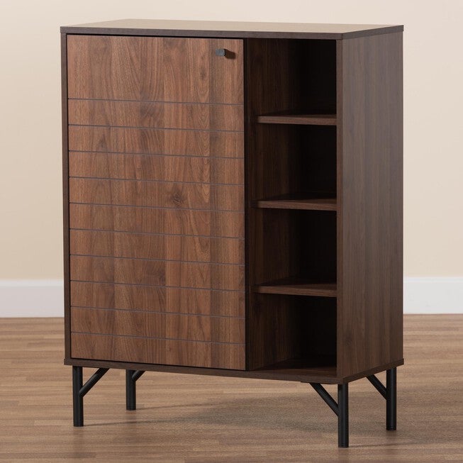 Josette Mid-Century Modern Transitional Walnut Brown Finished Wood 1-Door Shoe Cabinet, , alternate image number 9
