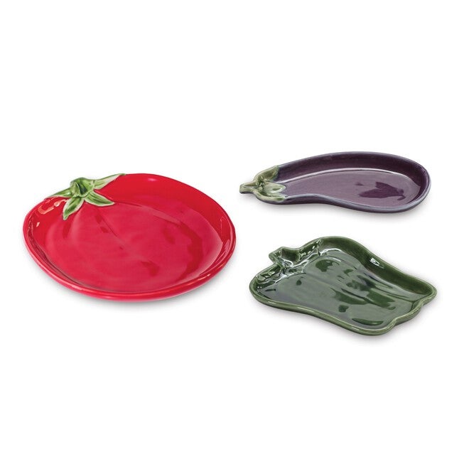 Ceramic Vegetable Plate (Set of 3), RED/GREEN/PURPLE, hi-res image number null