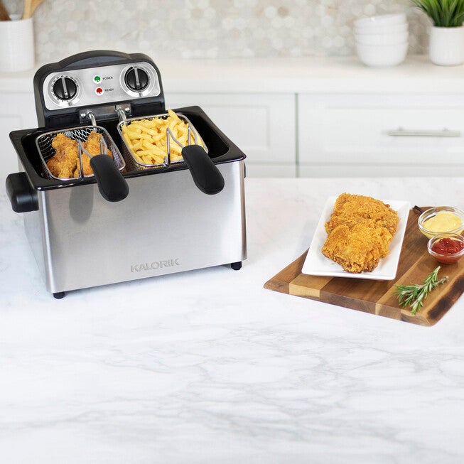 Kalorik 4 Liter Triple Basket Deep Fryer, Stainless Steel, STAINLESS STEEL, hi-res image number 0