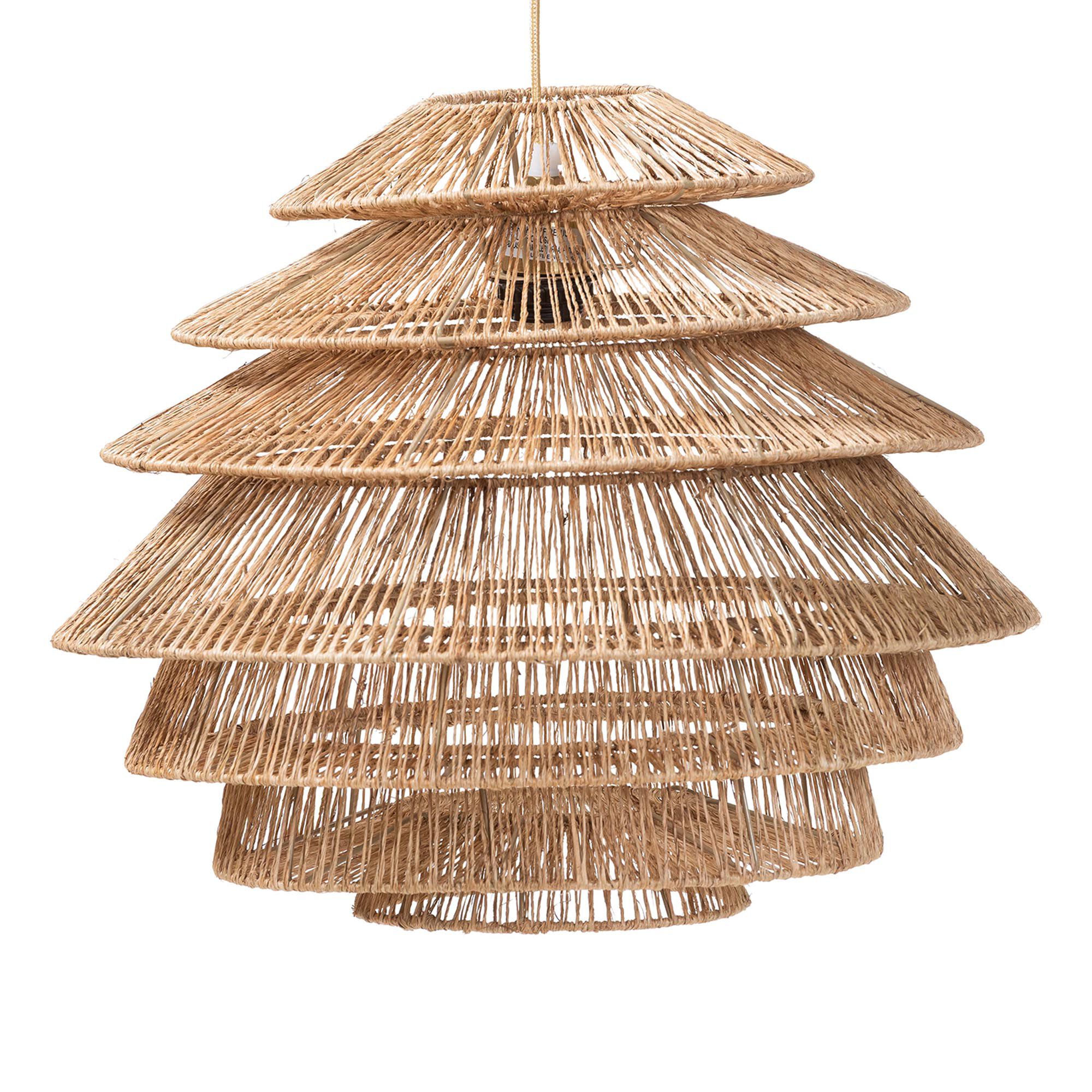 Kaede Handwoven Jute Pendant Lampshade -  Coastal Boho Ceiling Light Cover with Tiered Design, BROWN, alternate image number 1