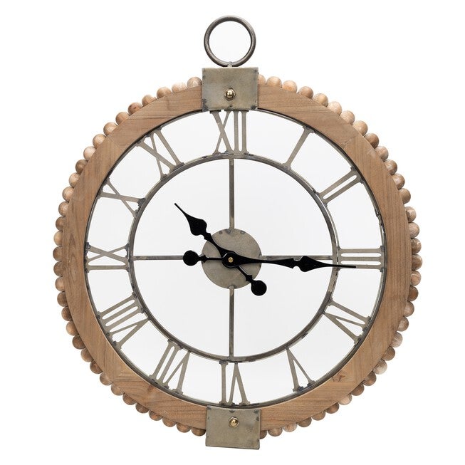 Clock 21.75 inchesLx30 inchesH Wood/Metal, BROWN, hi-res image number null