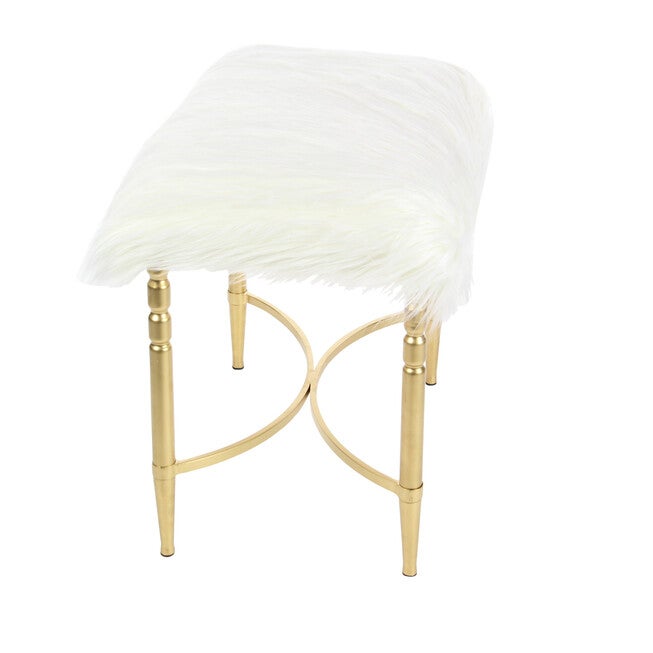 Gold Fur and Metal Contemporary Stool, 20x26x18, , alternate image number null