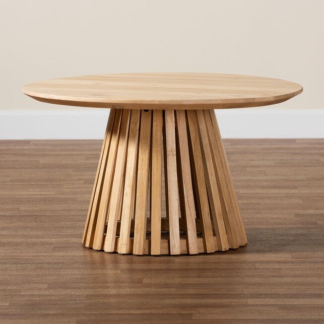 Caribic Modern Slatted Acacia Wood Coffee Table, NATURAL BROWN, alternate image number null