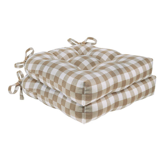 Buffalo Check Tufted Chair Seat Cushions Set of Two, TAUPE, hi-res image number null