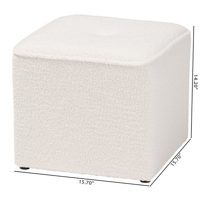 Isaiah Modern And Contemporary Ivory Boucle Upholstered Ottoman, , alternate image number null