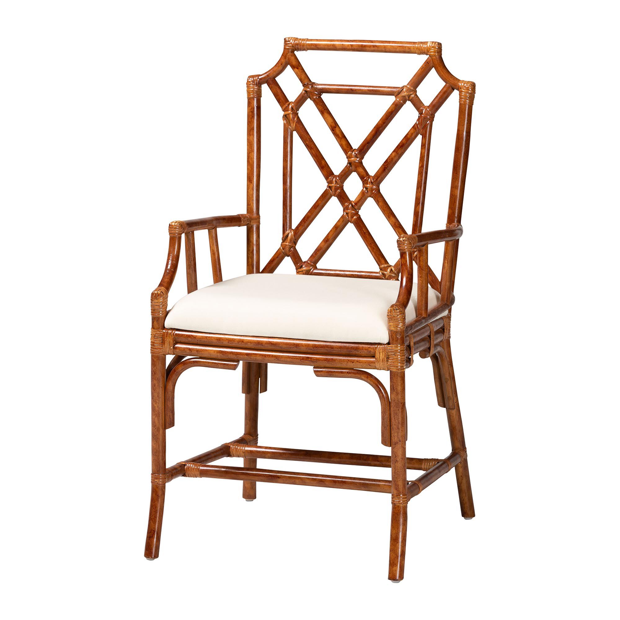 Esmery Marbled Tortoise Natural Rattan Dining Chair with Armrest, BROWN, alternate image number 1