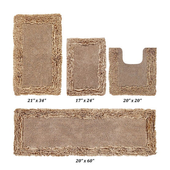 Shaggy Border Bath Rug Mat, 5 Pc Set, (17" X 24" | 20" X 20" | 21" X 34" | 24" X 40" | 20" X 60"), BEIGE, hi-res image number null