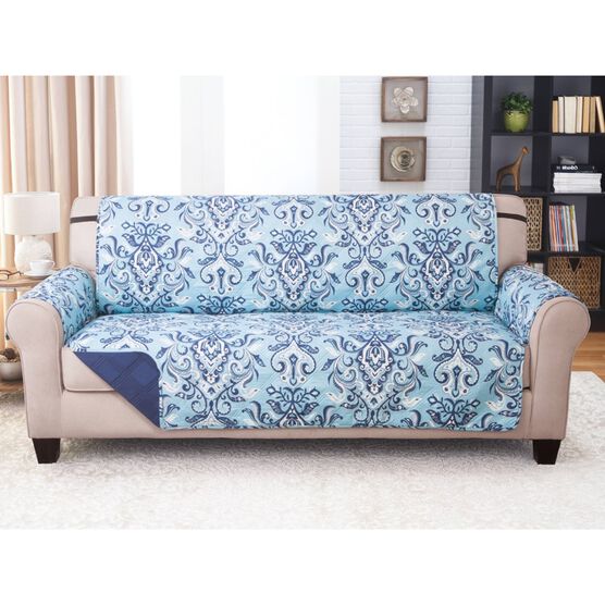 Printed Reversible Quilted Xl Sofa Protector, BLUE, hi-res image number null