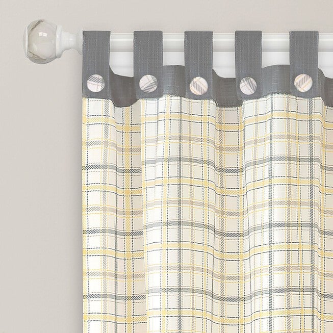 Tattersall Button Tab Top Window Curtain Panel - 52x63, , on-hover image number null