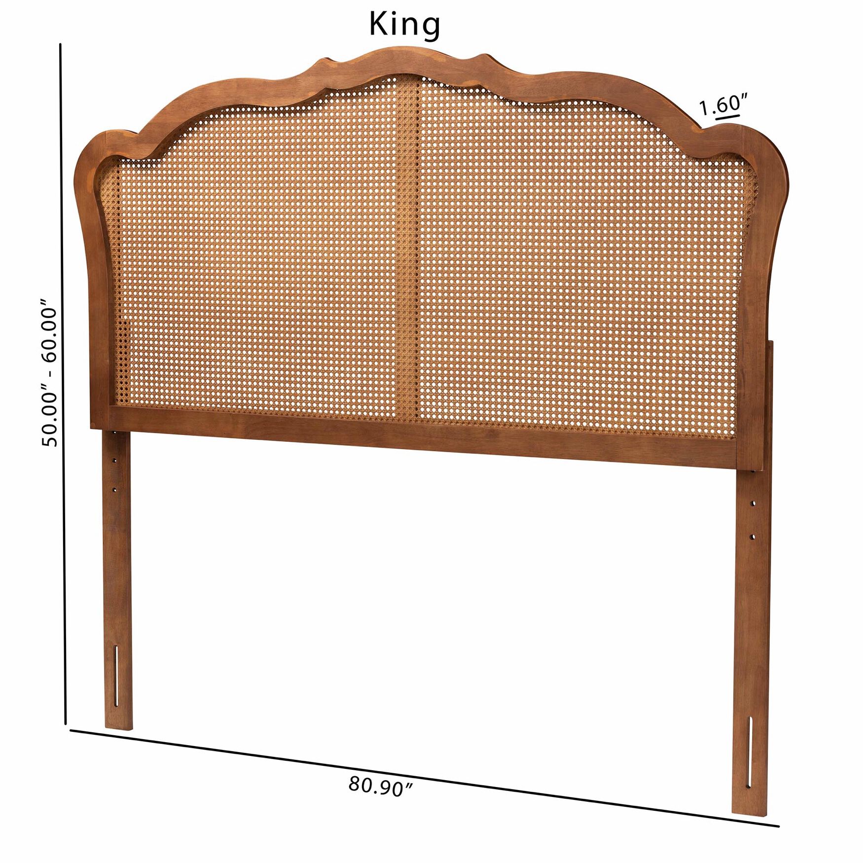 Leandra Classic And Traditional Ash Walnut Finished Wood Queen Size Headboard With Rattan, , alternate image number 7