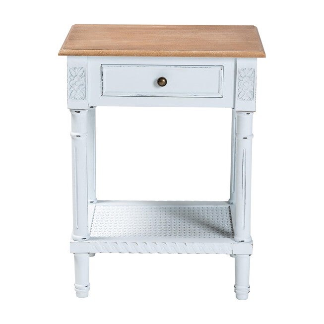 Legrand Classic French Two-Tone White and Natural Brown 1-Drawer End Table, WHITE, alternate image number 3