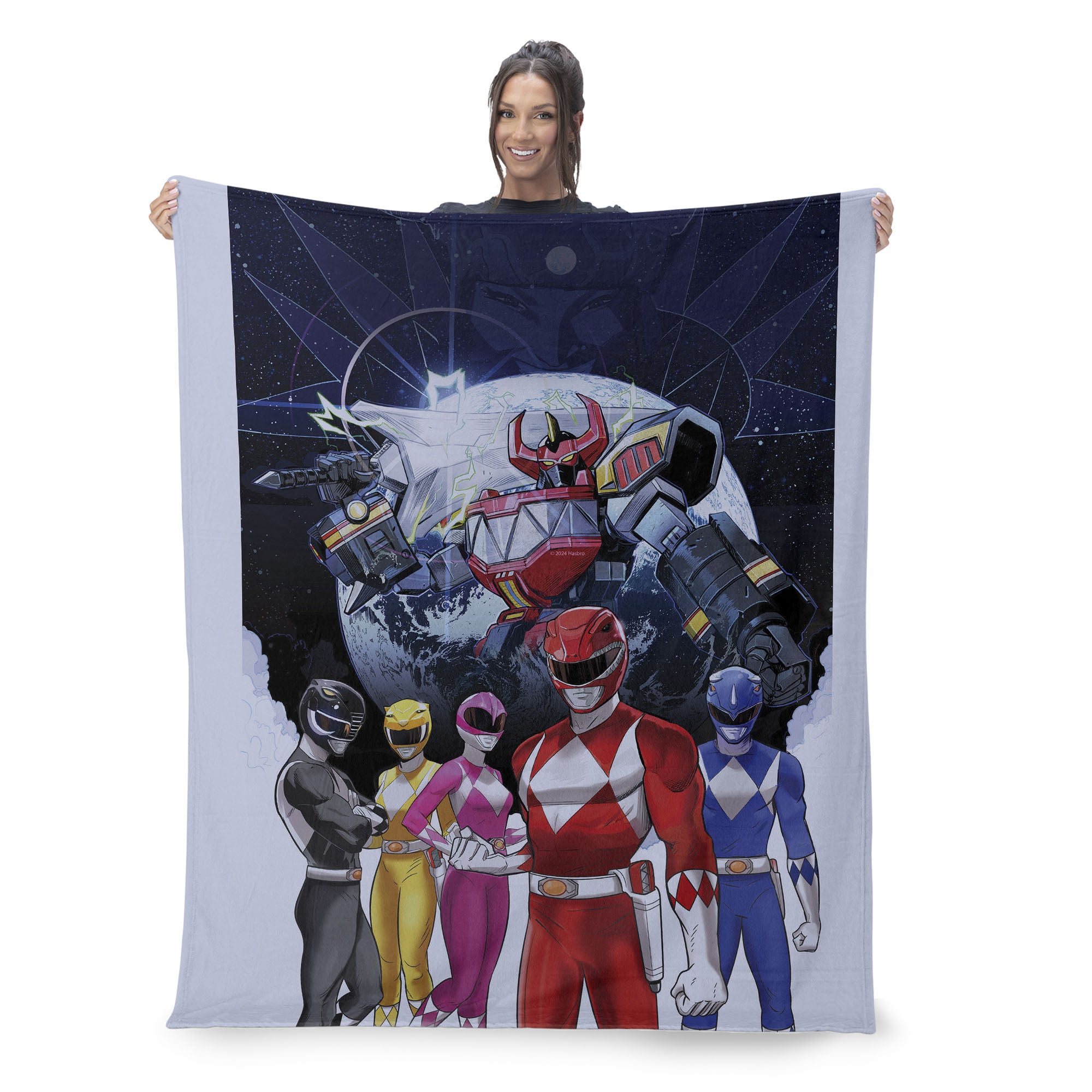 Hasbro Power Rangers Mighty Morphin Silk Touch Throw Blanket 40X50 Inches, BLACK, on-hover image number 1