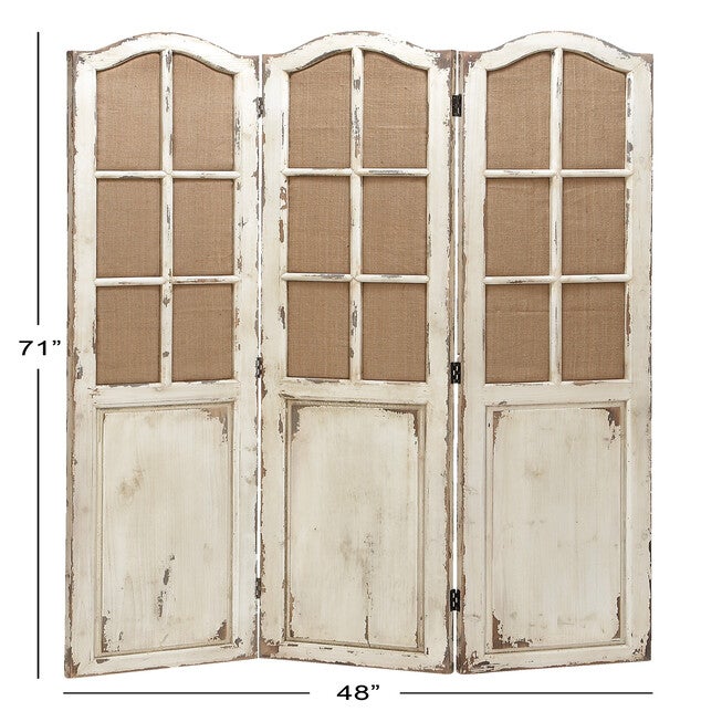 Beige Wood Farmhouse Room Divider Screen, 71 inches x 48 inches x 1 inches, , alternate image number null