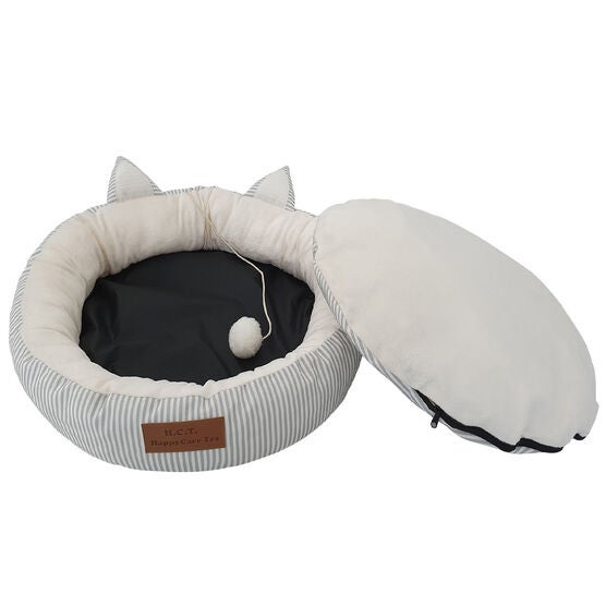 Stripe Printing poly-cotton cozy round cat bed , 21 inch, , alternate image number null