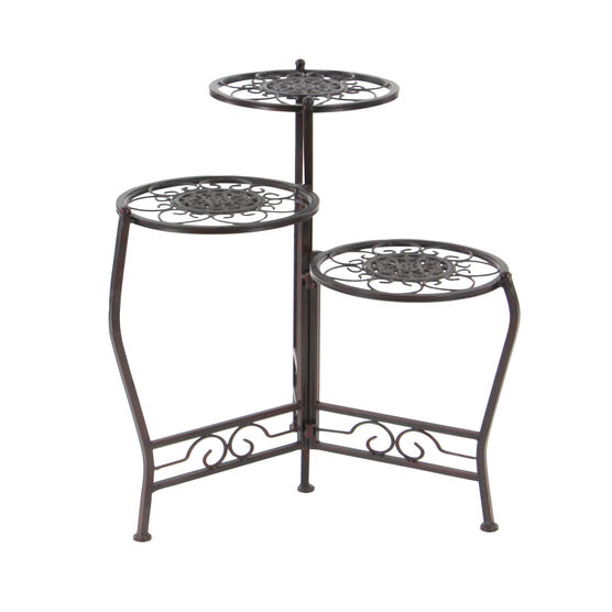 Set Of 3 Brown Metal Traditional Plantstand, , on-hover image number null