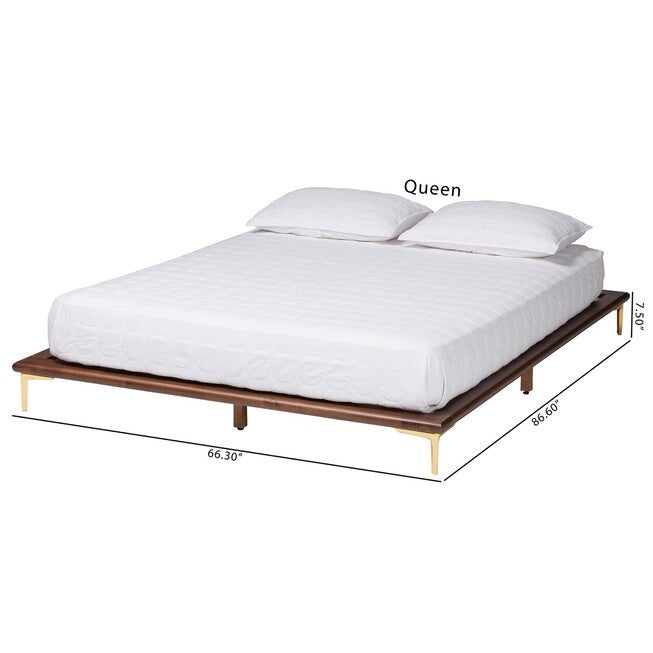 Channary Mid-Century Modern Transitional Walnut Brown Finished Wood And Gold Metal King Size Bed Frame, , alternate image number 7