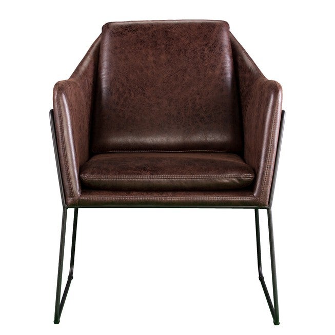 Kester Distressed Brown Faux Leather Accent Chair, , alternate image number null