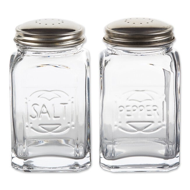 Retro Glass Salt & Pepper Set - Clear, WHITE, hi-res image number null