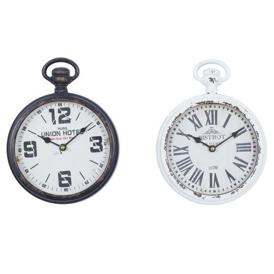 Set Of 2 Brown Metal Vintage Wall Clock, BROWN, hi-res image number null