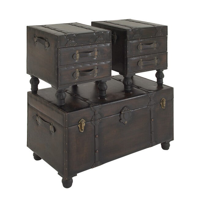 Set Of 3 Brown Wood Traditional Bench Bench, , alternate image number 4