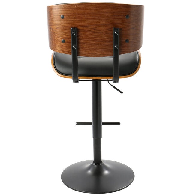 Lombardi Mid-Century Modern Adjustable Barstool In Walnut With Faux Leather Upholstery, , alternate image number 4