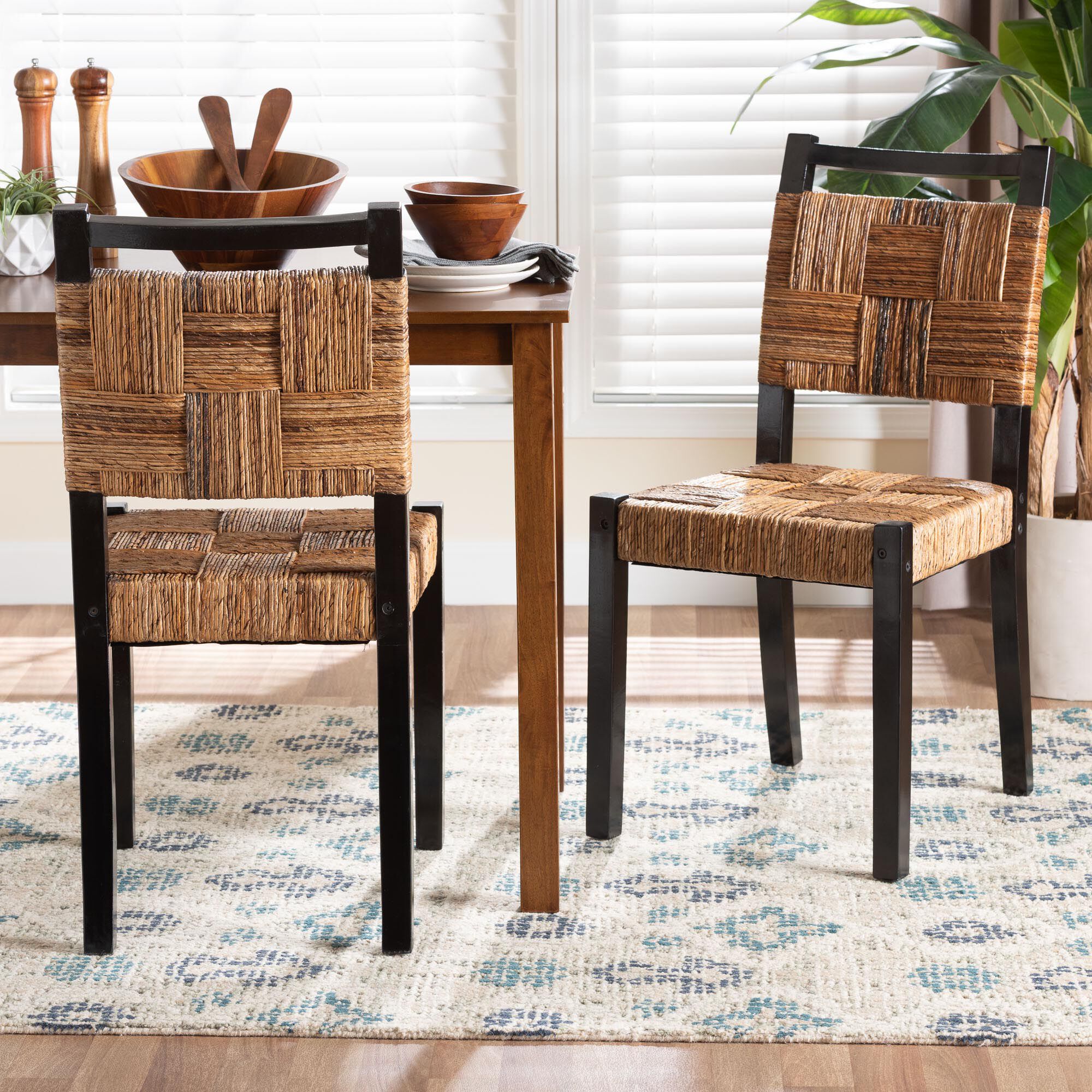 Raniya Handwoven Seagrass Dining Chair Set of 2- Solid Mango Wood Frame with Woven Seat and Backrest