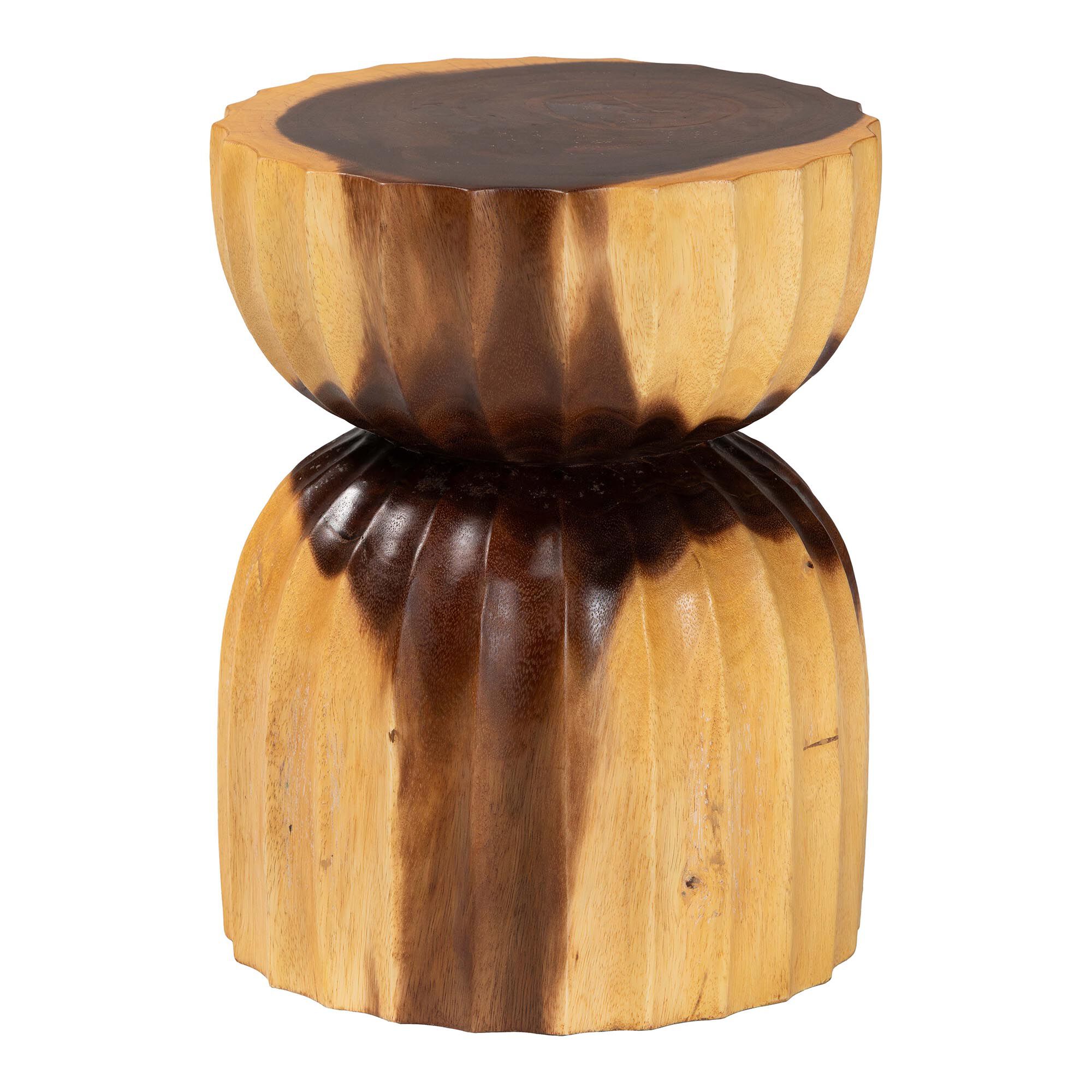 Noleta Hand-carved Suar Wood Side Table, NATURAL BROWN, alternate image number 2