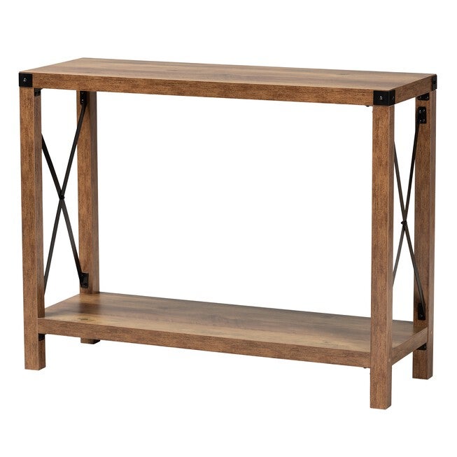 Rumi Modern Farmhouse Natural Brown Finished Wood And Black Metal Console Table, NATURAL BROWN BLACK, hi-res image number null