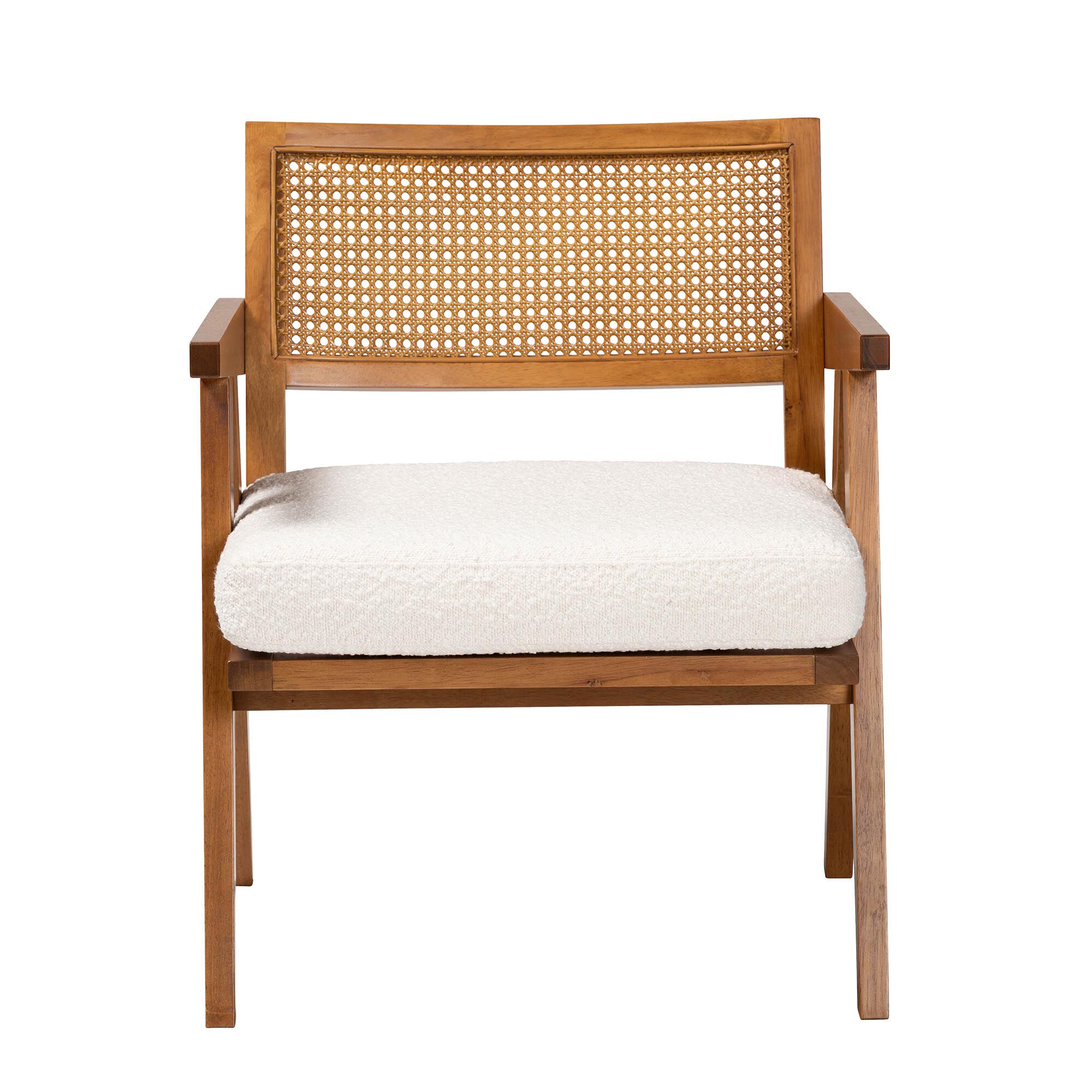 Jetsam Japandi Cream Boucle Fabric and Walnut Brown Finished Wood Arm Chair, CREAM, alternate image number 3