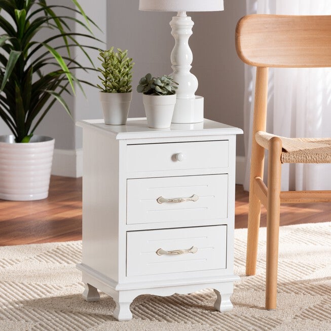 Layton Classic And Traditional White Finished Wood 3-Drawer Nightstand, , alternate image number 7