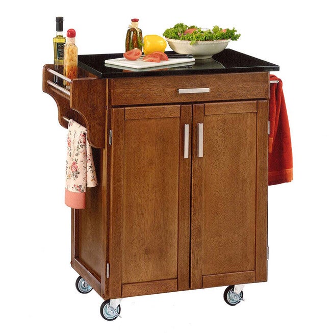Cottage Oak Finish Create a Cart with Black Granite Top , OAK BLACK, hi-res image number 0