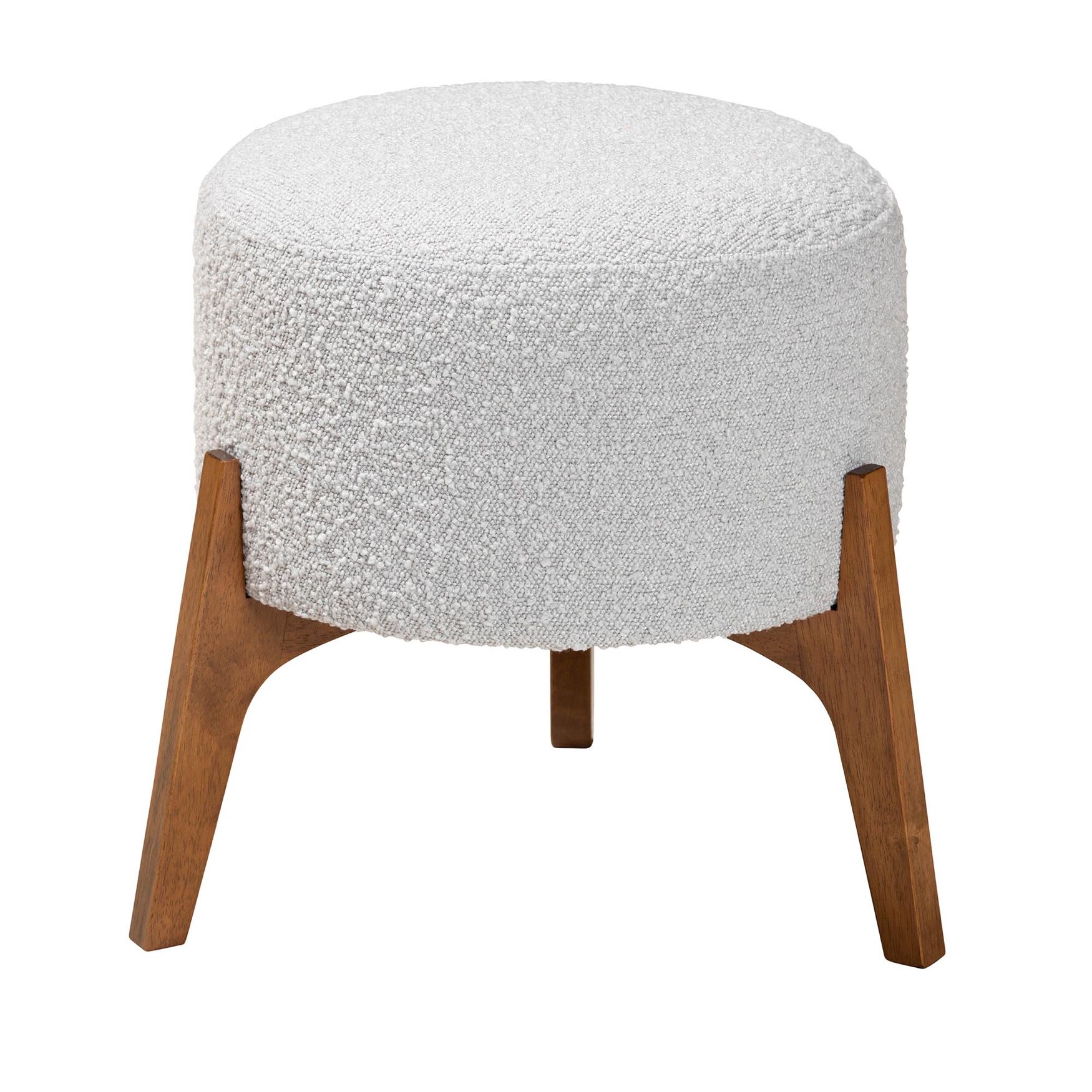 Elkie Japandi Cream Boucle Fabric And Walnut Brown Finished Wood Ottoman Footstool, , alternate image number 7