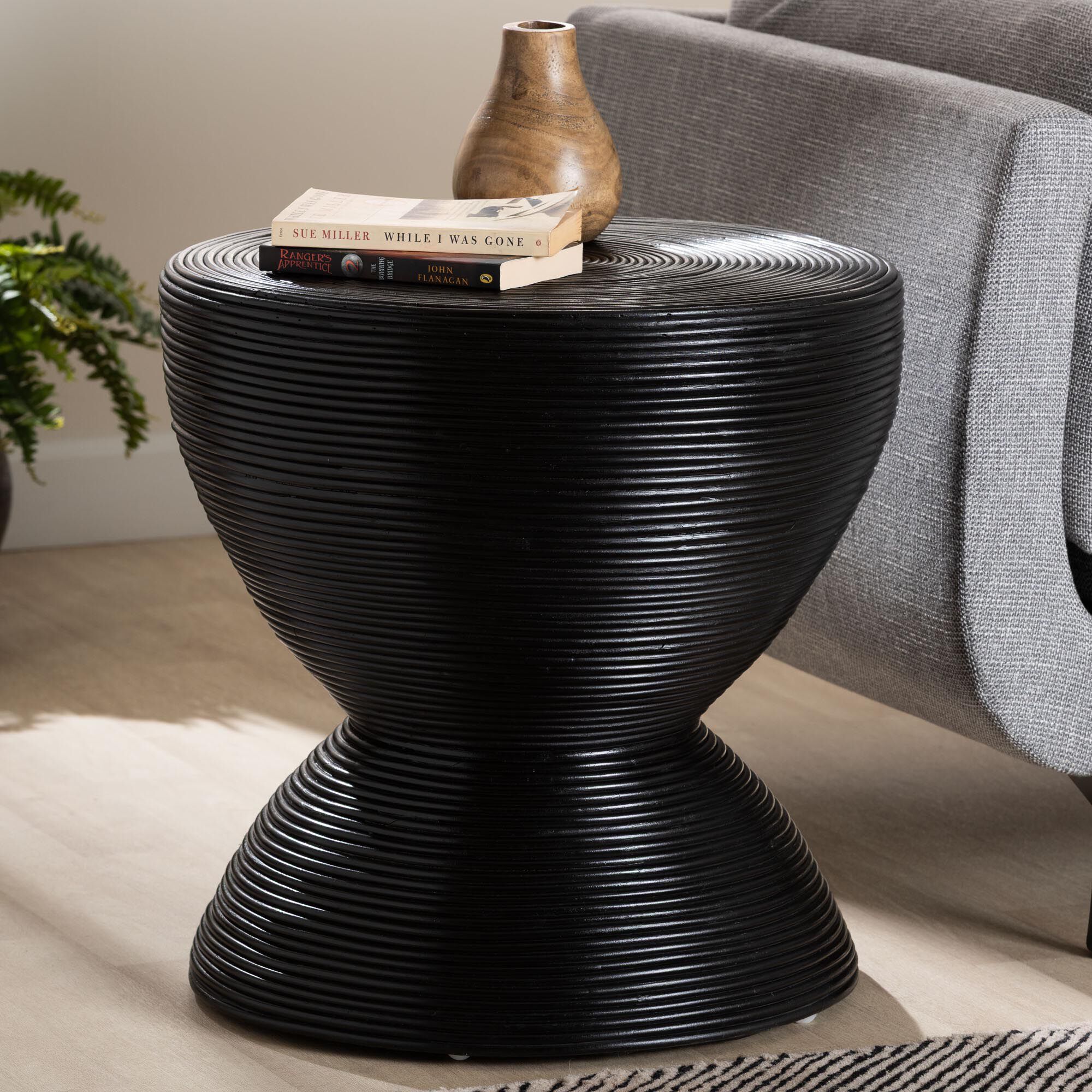 Tokyo Laminated Natural Rattan Side Table, Natural, BLACK, alternate image number 6