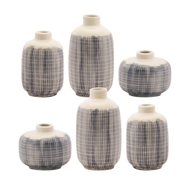 Mini Vase (Set of 6) 3.5 inchesH, 5.25 inchesH, 6.25 inchesH Terra Cotta, BLUE/WHITE, hi-res image number null