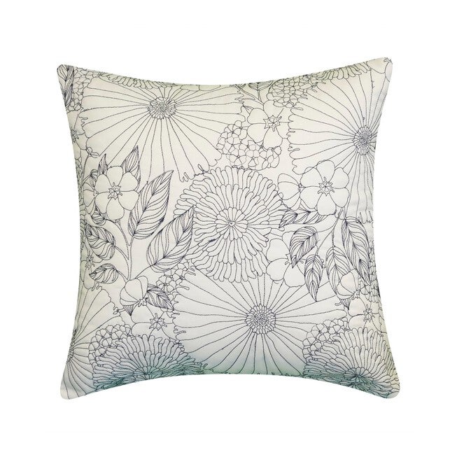Fine Line Embroidered Floral 18x18 Indoor Outdoor Decorative Pillow, BLACK, hi-res image number 0