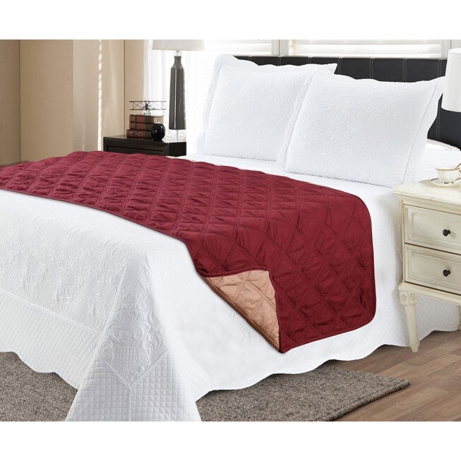 Affordable Solid Reversible Quilted Bed Runner Protector, Wine Mocha ...
