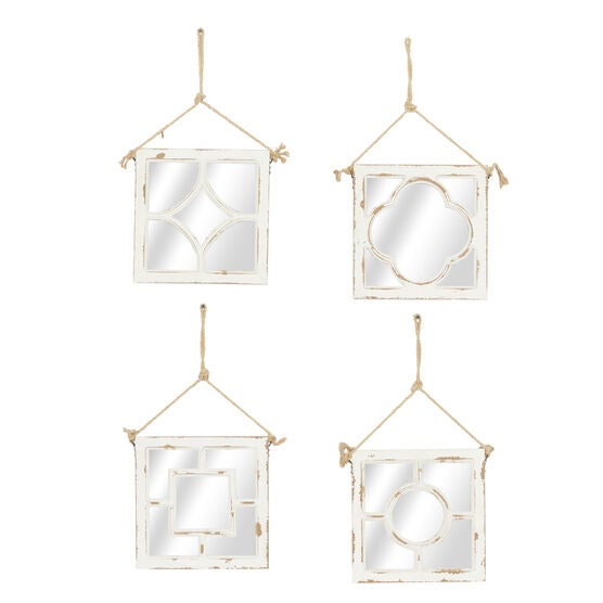 Set Of 4 White Wood Vintage Decor Wall Mirror, WHITE, hi-res image number null
