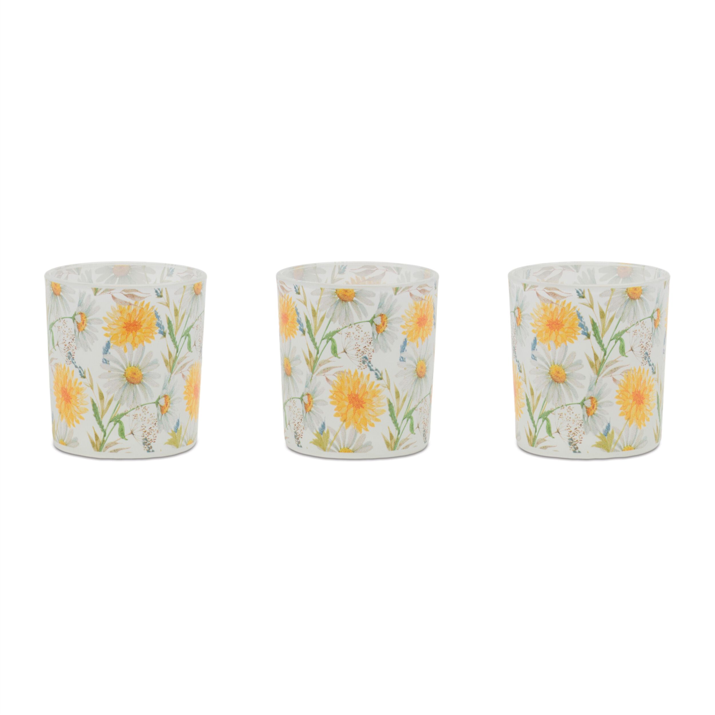 Floral Print Votive Candle Holder Set of 3, YELLOW GREEN, hi-res image number 0