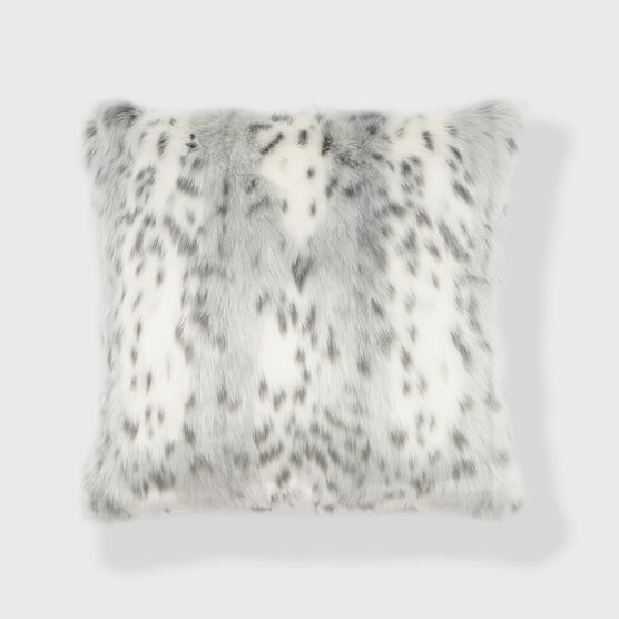 SNOW LEOPARD FAUX FUR PILLOW 20X20, GRAY, hi-res image number null