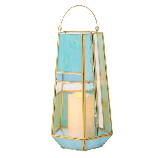 13"H Mosaic Lantern, BLUE GREEN 13"H Mosaic Lantern, BLUE GREEN
