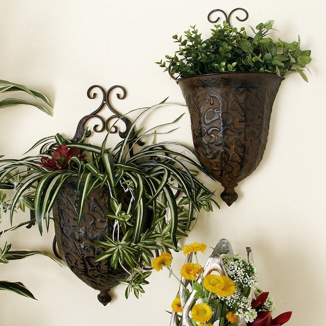 Set Of 2 Brown Metal Traditional Planter, , alternate image number 7