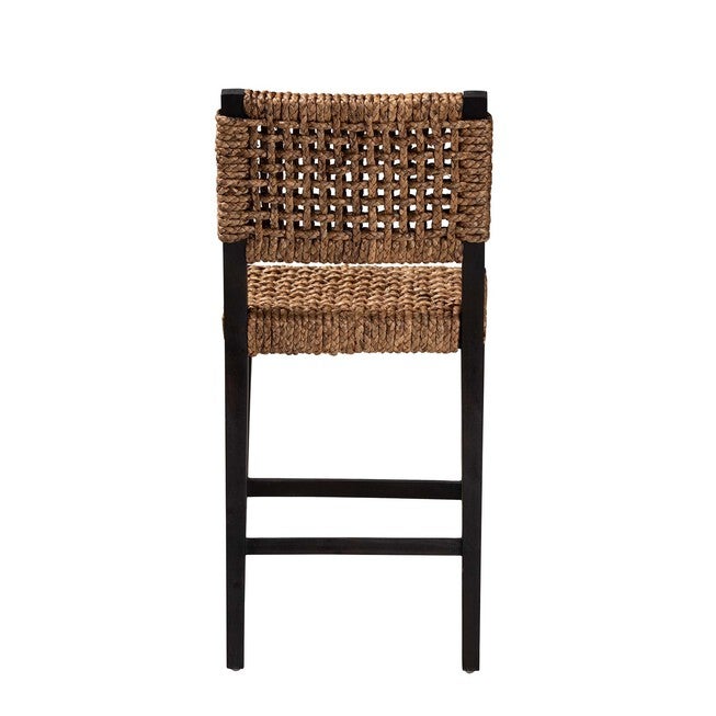 Alise Modern Bohemian Dark Brown Mahogany Wood And Seagrass Counter Stool, , alternate image number null