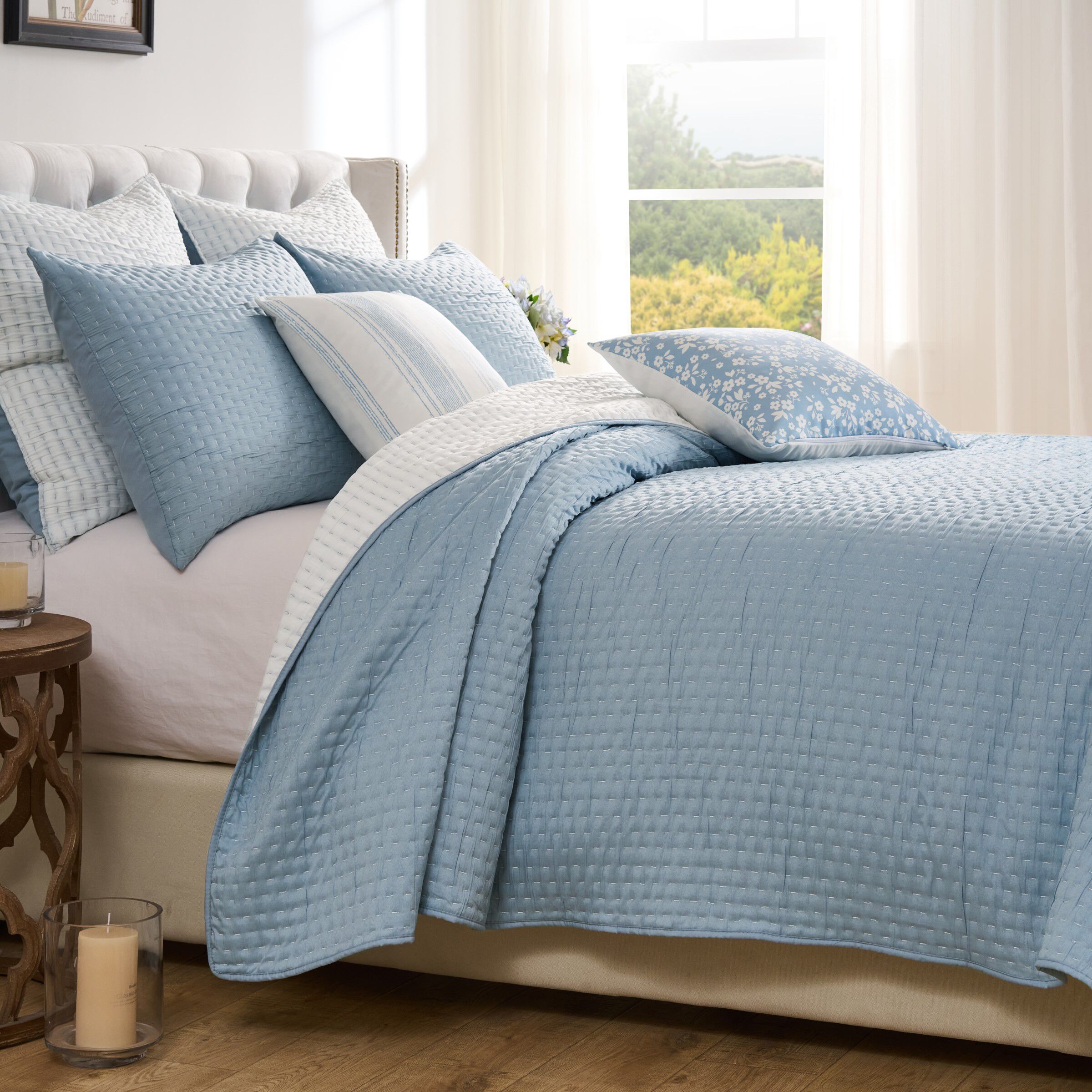 Homestead Rustic Farmhouse Matelass&eacute; Coverlet Set, SKY BLUE, hi-res image number 0
