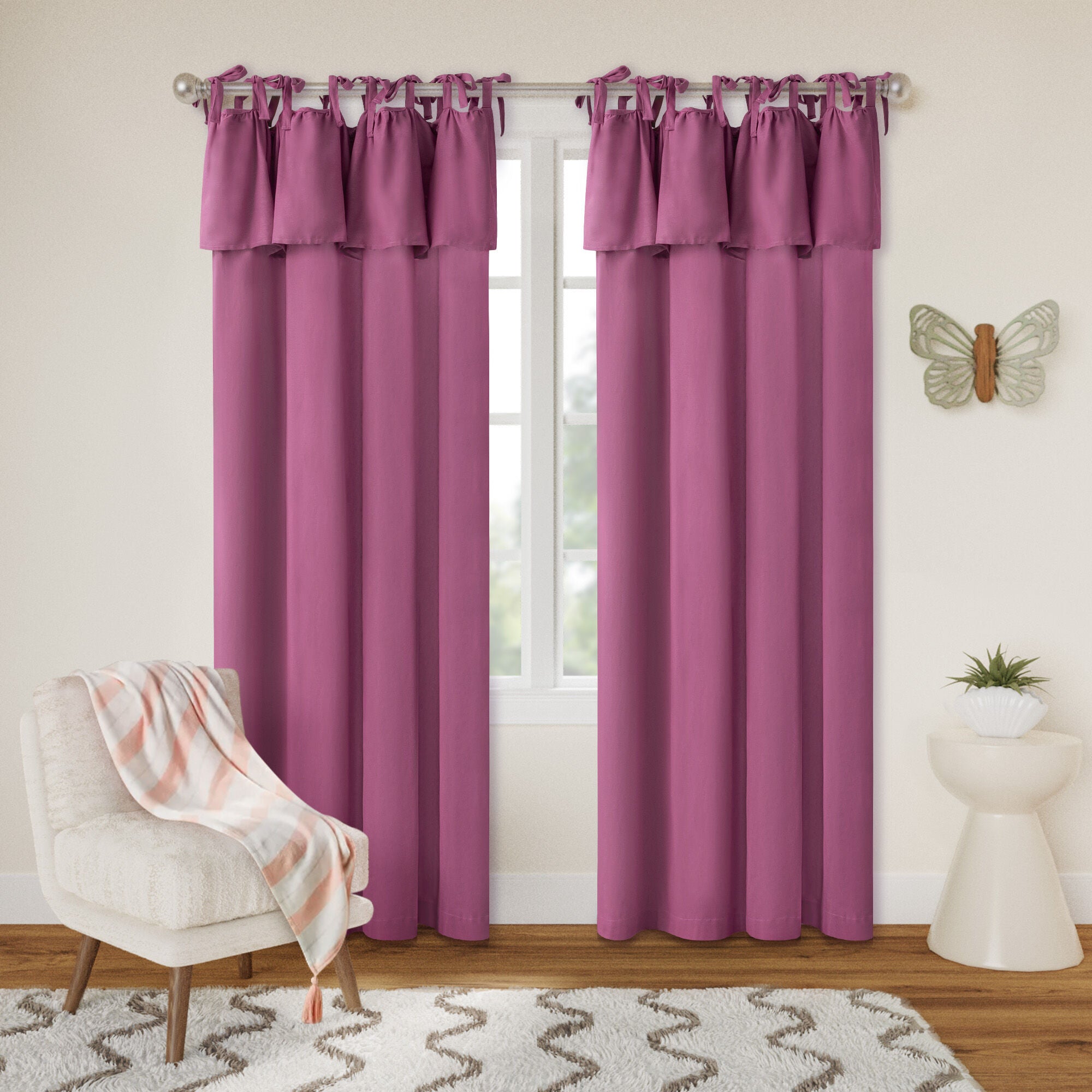 Recycled Cotton Blend Ruffle Tie Top Curtain Pair